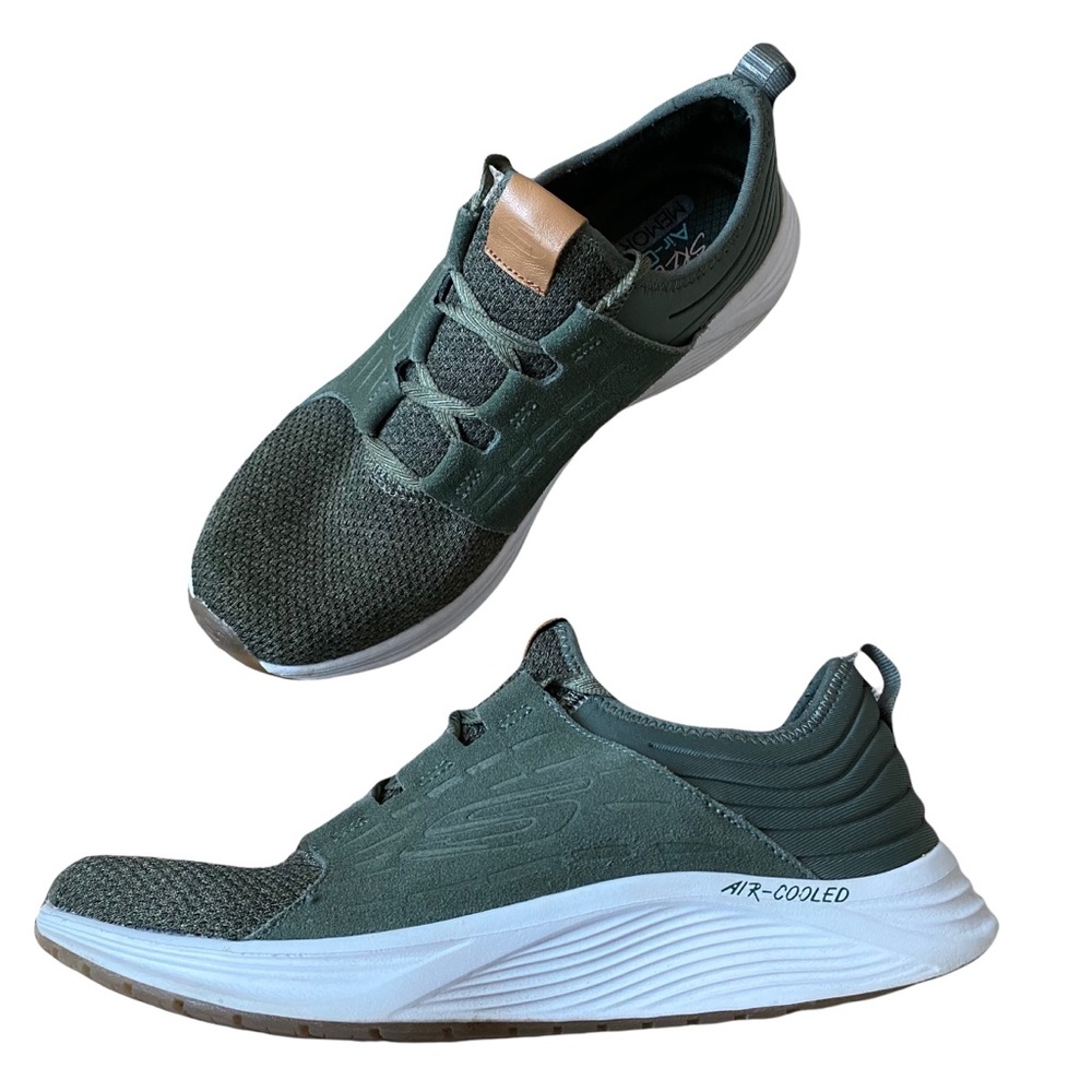 Skechers Skyline Memory Foam Olive Green Mesh Textile Sneakers